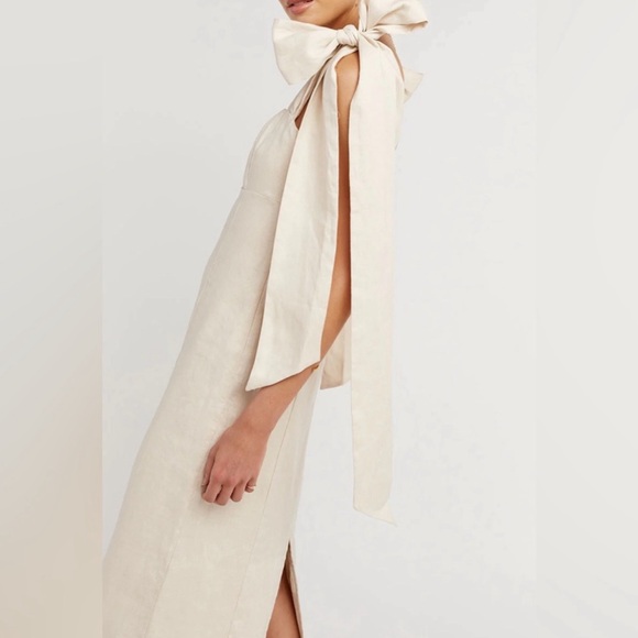Dissh Midi Dress, linen with bow, size us 2 - Picture 3 of 7